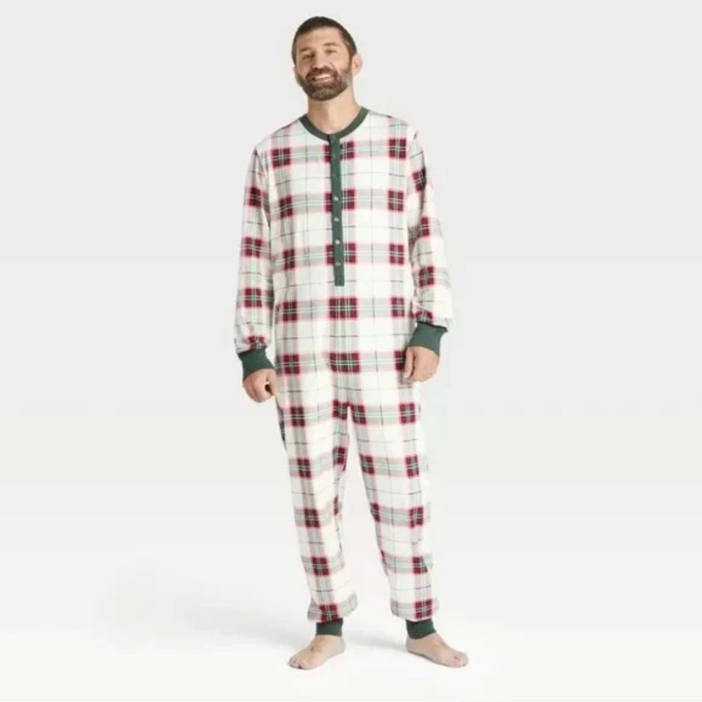 Hearth & Hand With Magnolia Mens Holiday Plaid Union Suit Pajama 2XL Red Green